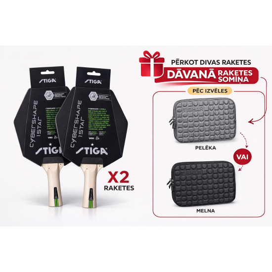 Komplekts STIGA raketes Cybershape1* 2 gb. un čehols TIBHAR dāvanā