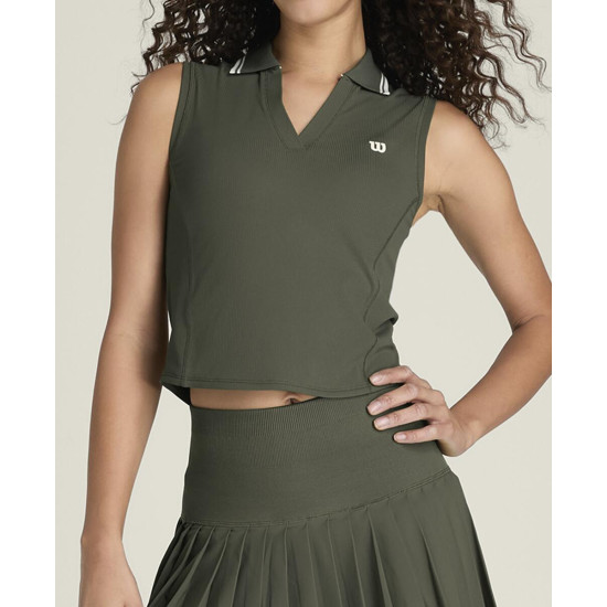 W RIB SLEEVELESS POLO GRAPE LEAF