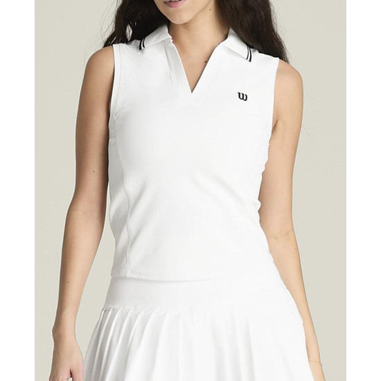 W RIB SLEEVELESS POLO BRIGHT WHITE